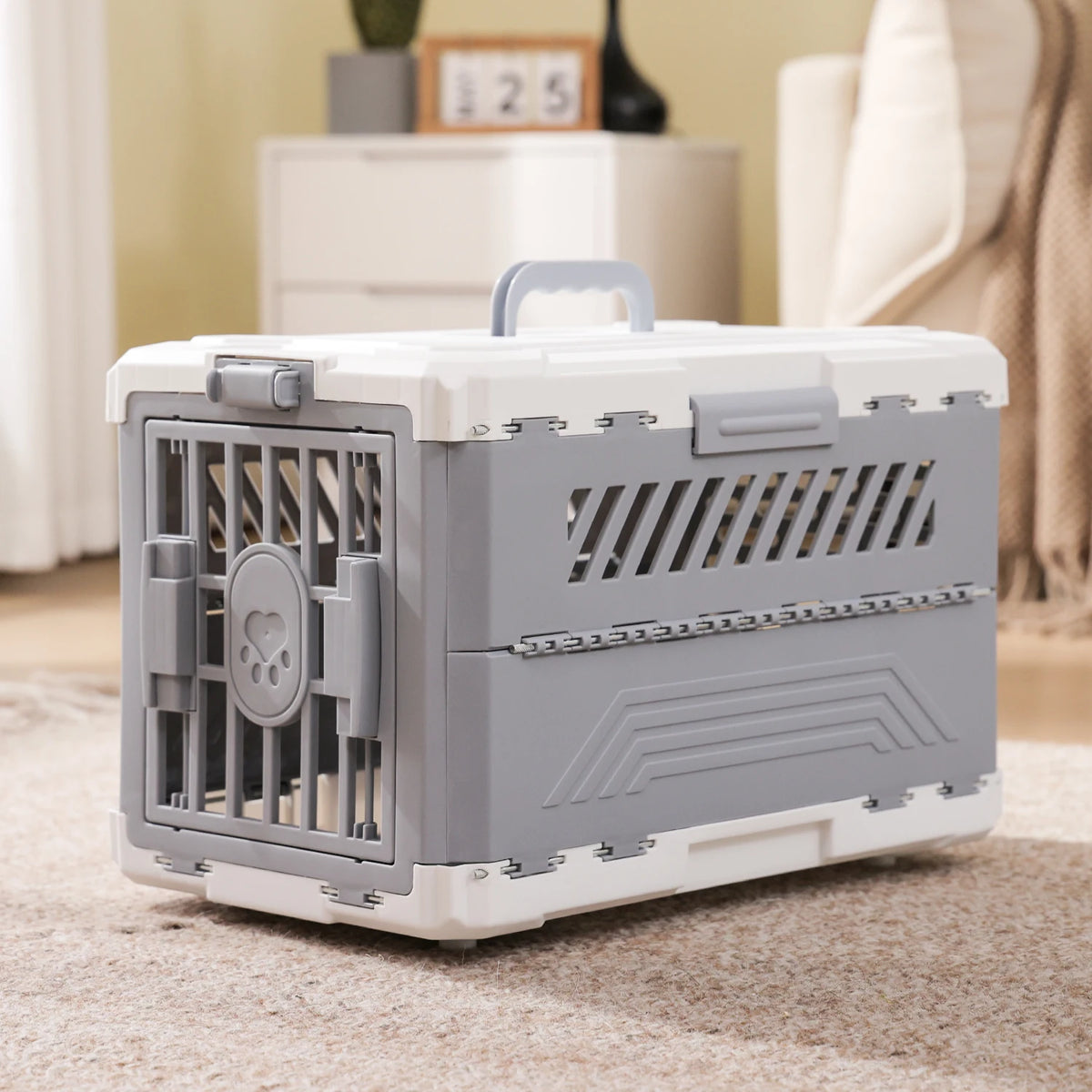 Foldable Pet Carrier, Collapsible Cat Dog Travel Crate with Secure Lock Door, Anti-Slip Mat, Portable Small Animal Kennel for Travel