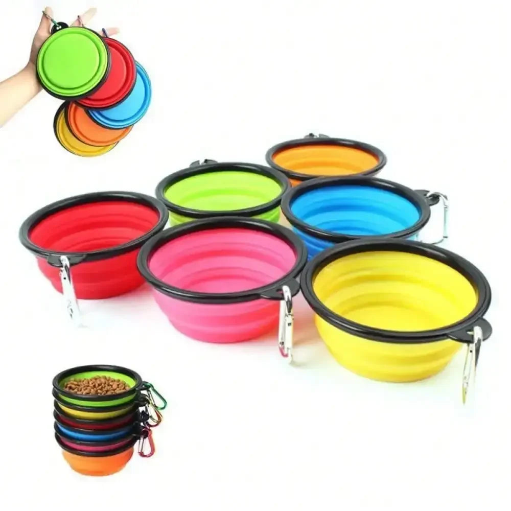 Portable Folding Silicone Pet Feeder Bowl With Carabiner