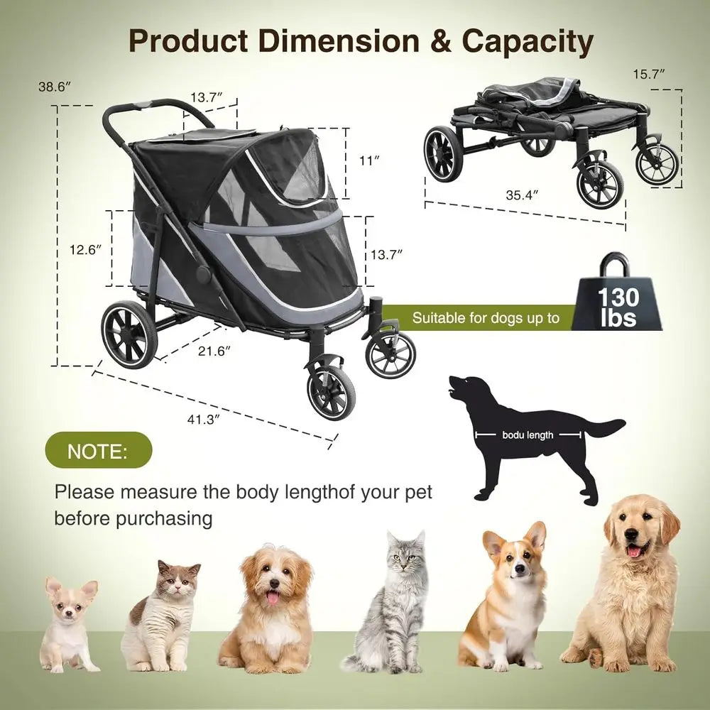 Dog Stroller or Medium/Large Dogs One-k olding, Extra Large Pet Stroller or 2 Dogs with Storage ket & Shock Absorption, Up to 13