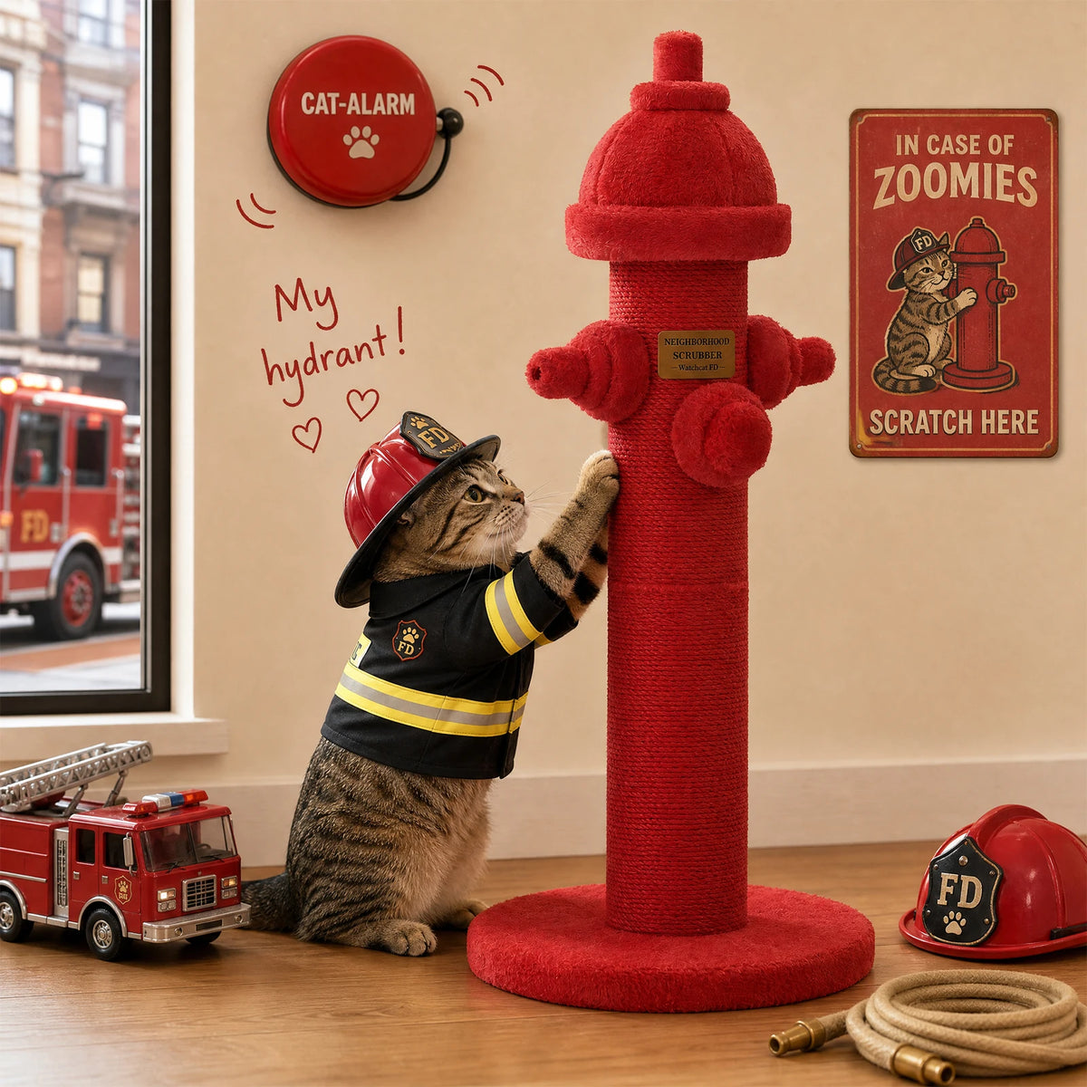 Fire Hydrant Sisal Cat Scratching Post Red Vertical Tall Cat Scratcher with Sisal Wrapped Post Cute Scratching Post for Indoor Cat Furniture Cat Toys