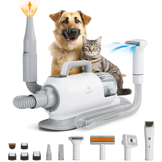 Dog Grooming Kit with Dryer & Pet Grooming Hair Vacuum 15500Pa Low Noise with LED Display Adjust Temperature & Speed Control