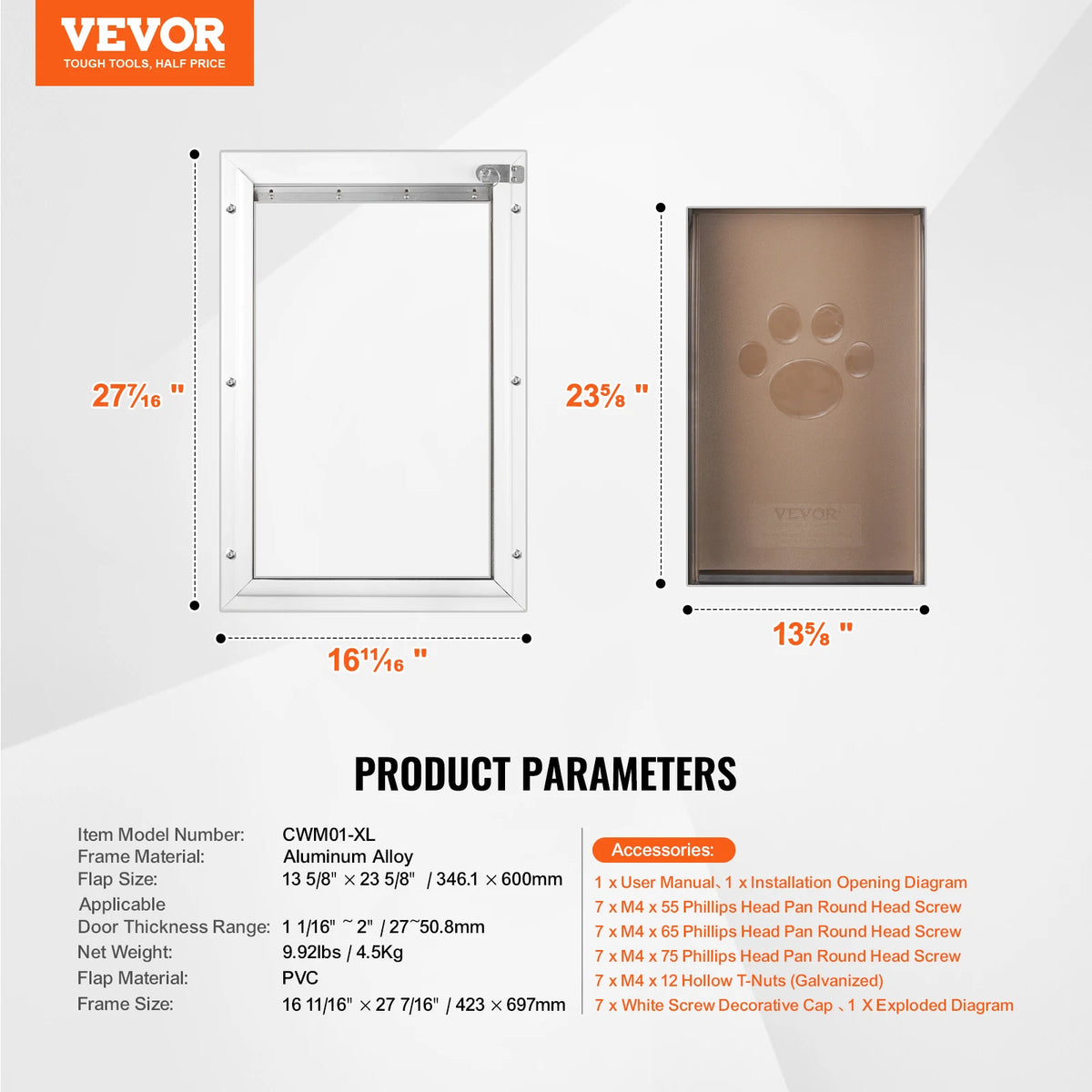 Pet Door Aluminum Frame With Lock And Flap Weatherproof