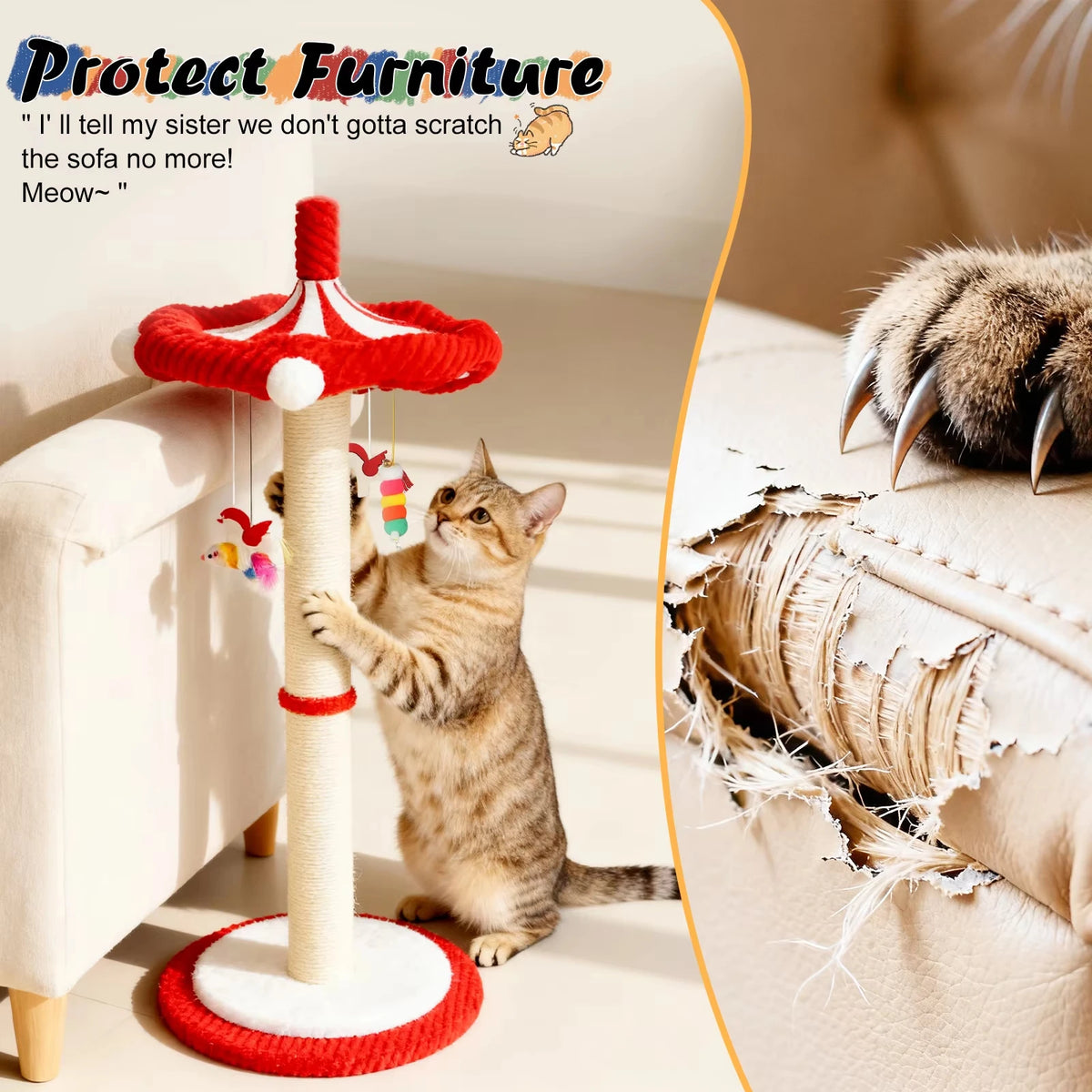 CWV CN Rotating Interactive Cat Scratching Post Sisal Tree