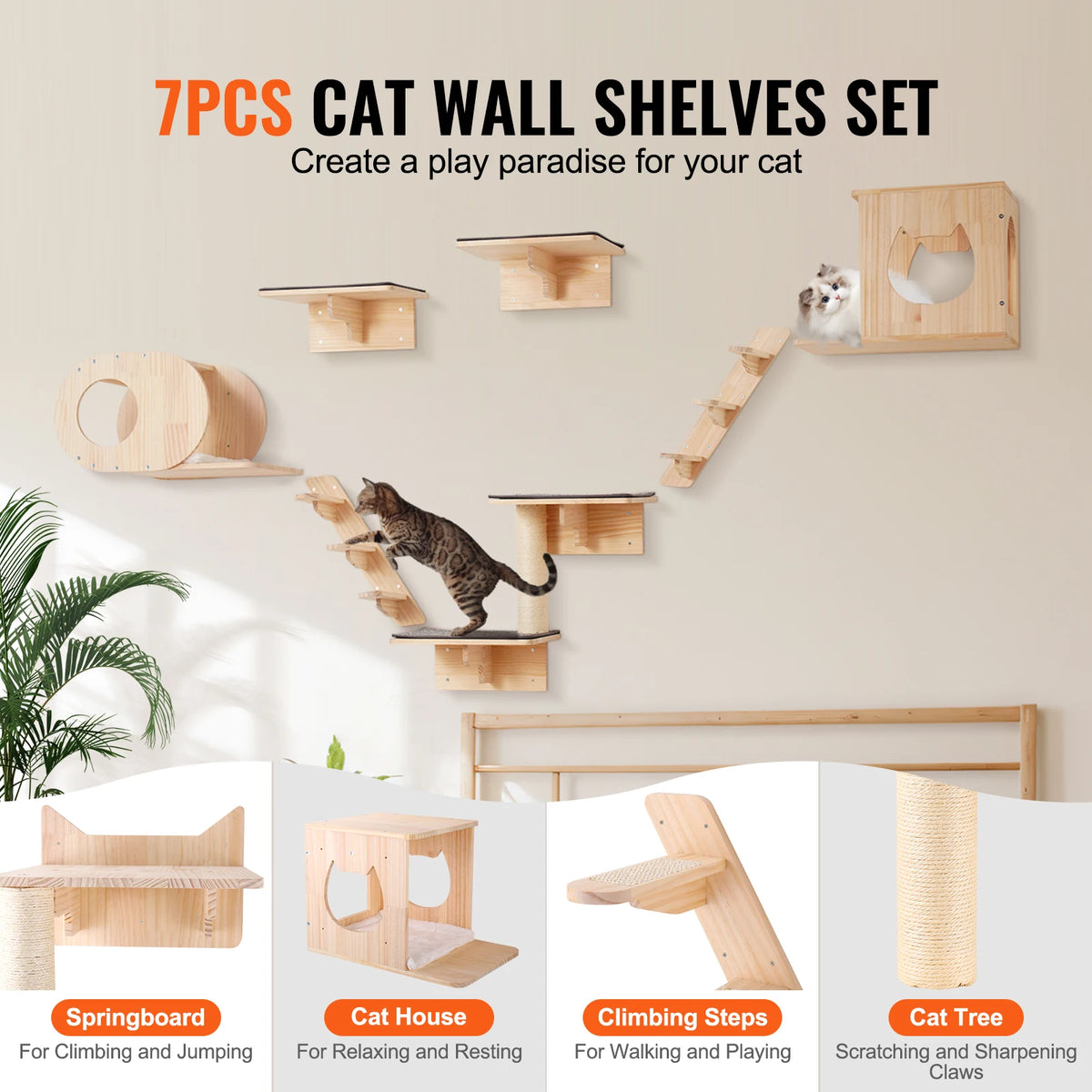 SucceBuy Wall Mounted Cat Shelves Cat Tree