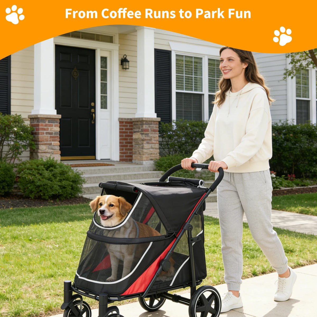 Dog Stroller for Large & Medium Dogs Pet Stroller for 2 Small Dogs with Adjustable Handle & Canopy, Sun Shades, Storage Organizer, Oxford Fiber, Foldable & Ventilated