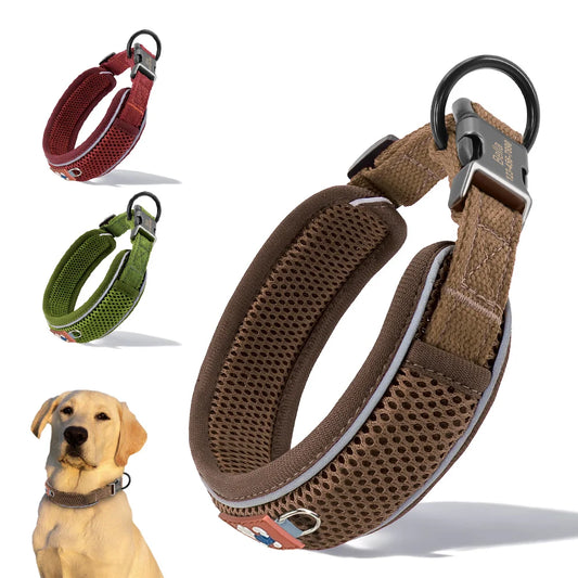 Personalized Mesh Dog Collar Breathable Reflective With Engraving
